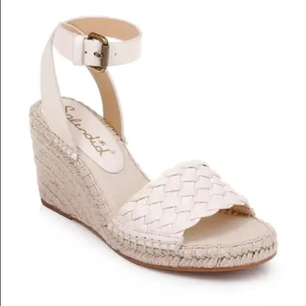 Splendid Woven Leather Espadrille Wedge 10M